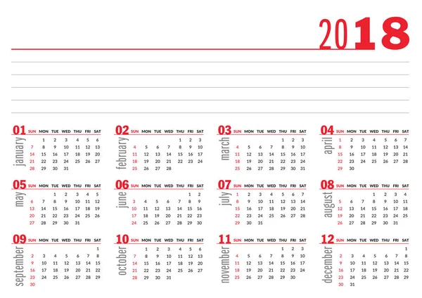 2018 grundläggande kalender — Stock vektor