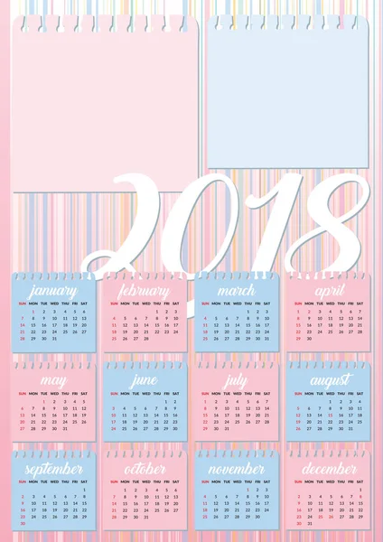 Dětské kalendáře 2018 pastelové barvy — Stockový vektor