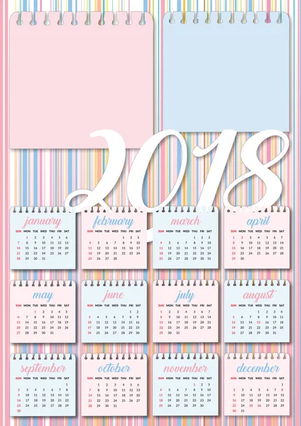 Dětská růžová kalendář 2018 a azure — Stockový vektor