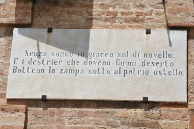 Kartel, Recanati, Marche, Orta Italya'nin bir Leopardi'nın şiiri ile