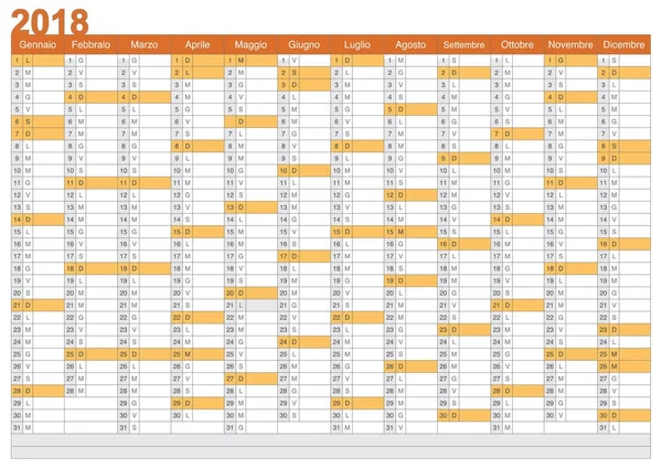 Calendrier italien 2018, mois verticaux — Image vectorielle