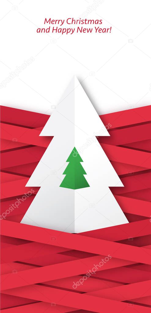 Christmas greetings card with folded paper tree