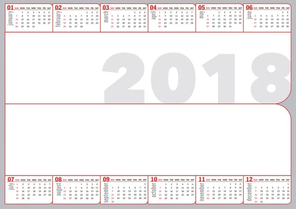 2018 vikta kalender i grundläggande stil — Stock vektor