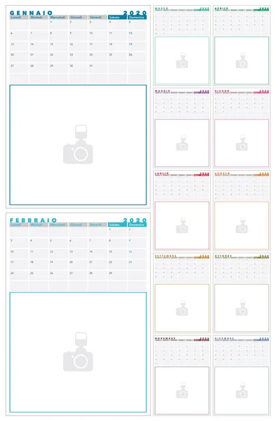 Full page photo calendar 2020, one month for page — Stock Vector