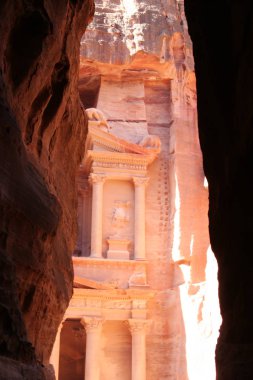 view of the Treasure of Petra from the Siq