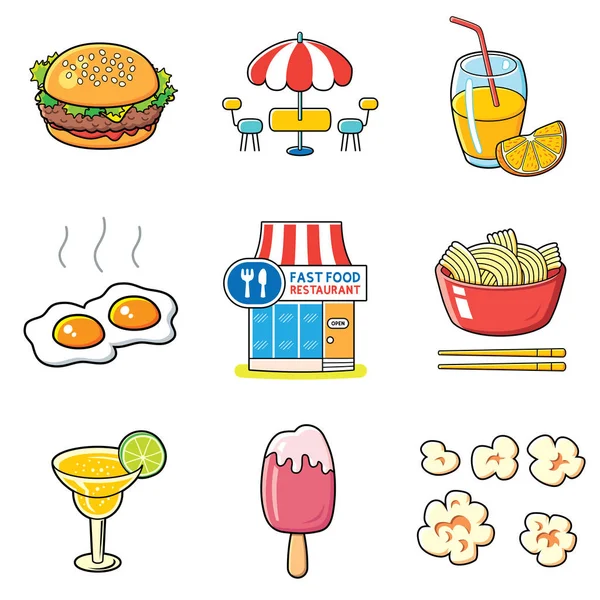 Fast food restaurante ícones conjunto —  Vetores de Stock