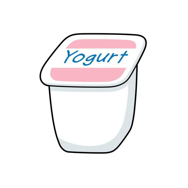 Yogur en una taza de plástico . — Vector de stock