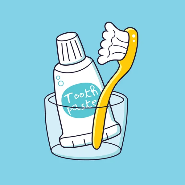 Brosse à dents et dentifrice dans une tasse . — Image vectorielle