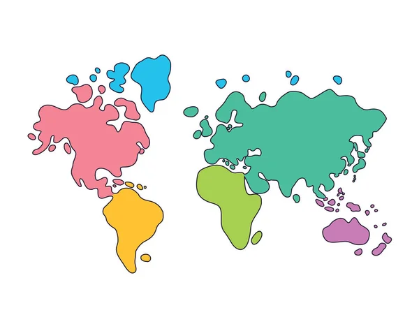 Carte du monde dessin animé. Continents de différentes couleurs . — Image vectorielle