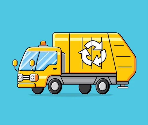 Yellow garbage recycling truck vector. — Stock Vector