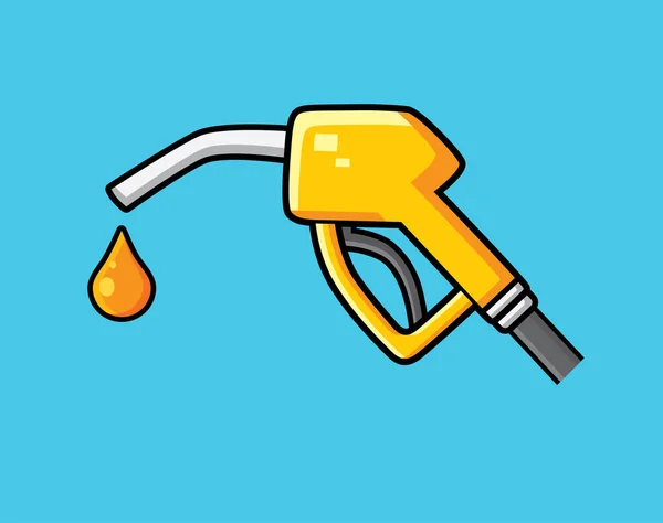 Boquilla de bomba de combustible amarillo y gota. Icono de gasolinera . — Vector de stock