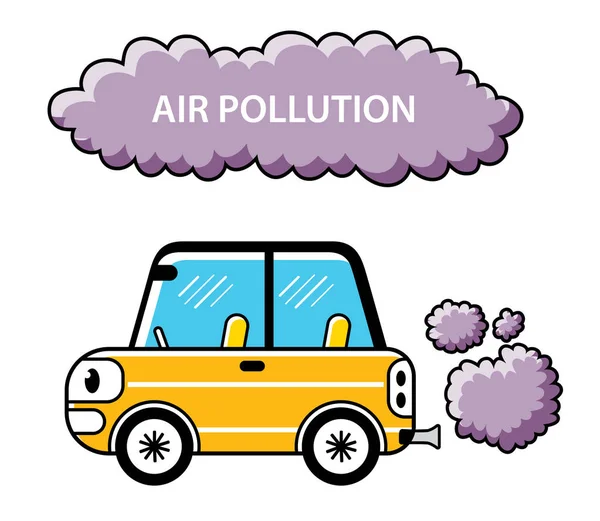 Auto Con Nuvole Fumo Scarico Isolate Illustrazione Vettoriale Dell Inquinamento — Vettoriale Stock
