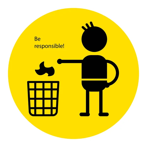 Άνθρωπος Που Ρίχνοντας Σκουπίδια Ένα Κάδο Απορριμμάτων Ανακύκλωσης Bin Σύμβολο — Διανυσματικό Αρχείο