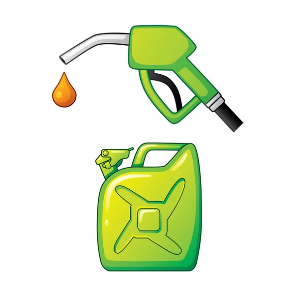 Boquilla Bomba Combustible Verde Con Gota Bidón Aislado — Vector de stock