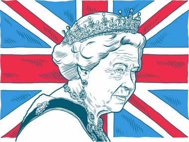 Kraliçe Elizabeth II. Vektör portre çizim çizim. 15 Ocak 2018