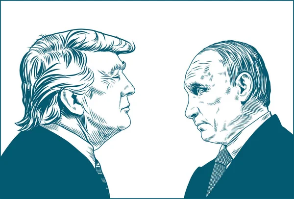 Donald Trump Vladimir Poetin Vector Portret Tekenen Illustratie Januari 2018 — Stockvector