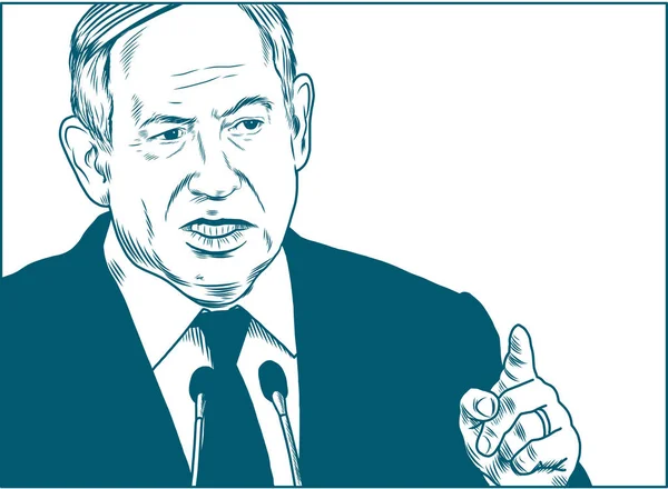 Benjamin Netanyahu Ilustración Dibujo Retrato Vectorial Febuary 2018 — Vector de stock