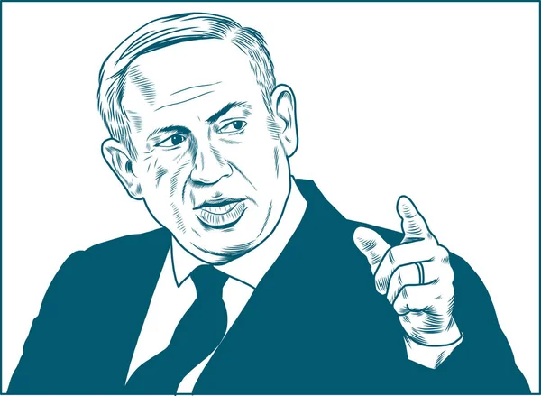 Benjamin Netanyahu Ilustración Dibujo Retrato Vectorial Febuary 2018 — Vector de stock