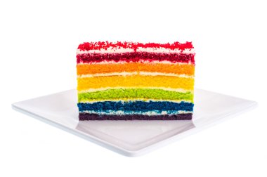 Beyaz arka plan üzerinde izole gökkuşağı kek