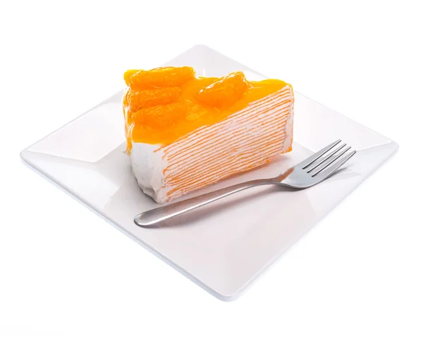 Oranges cake slice, fruit cake on white background. — Stock Photo, Image