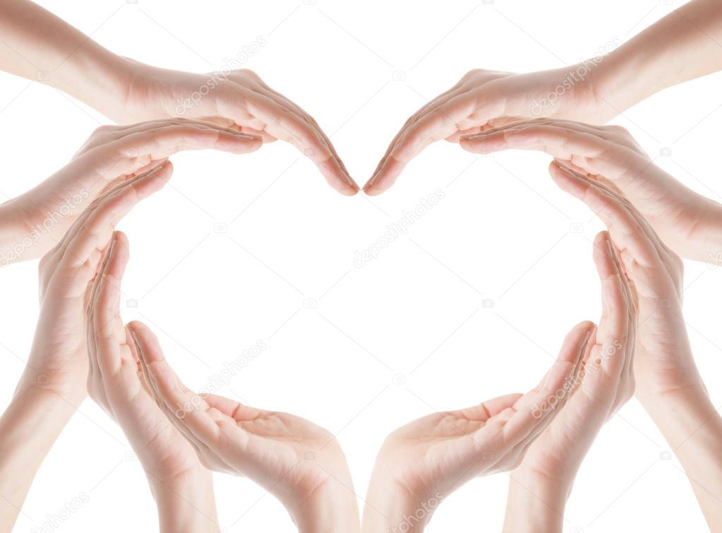 Hands make heart shape isolated on white