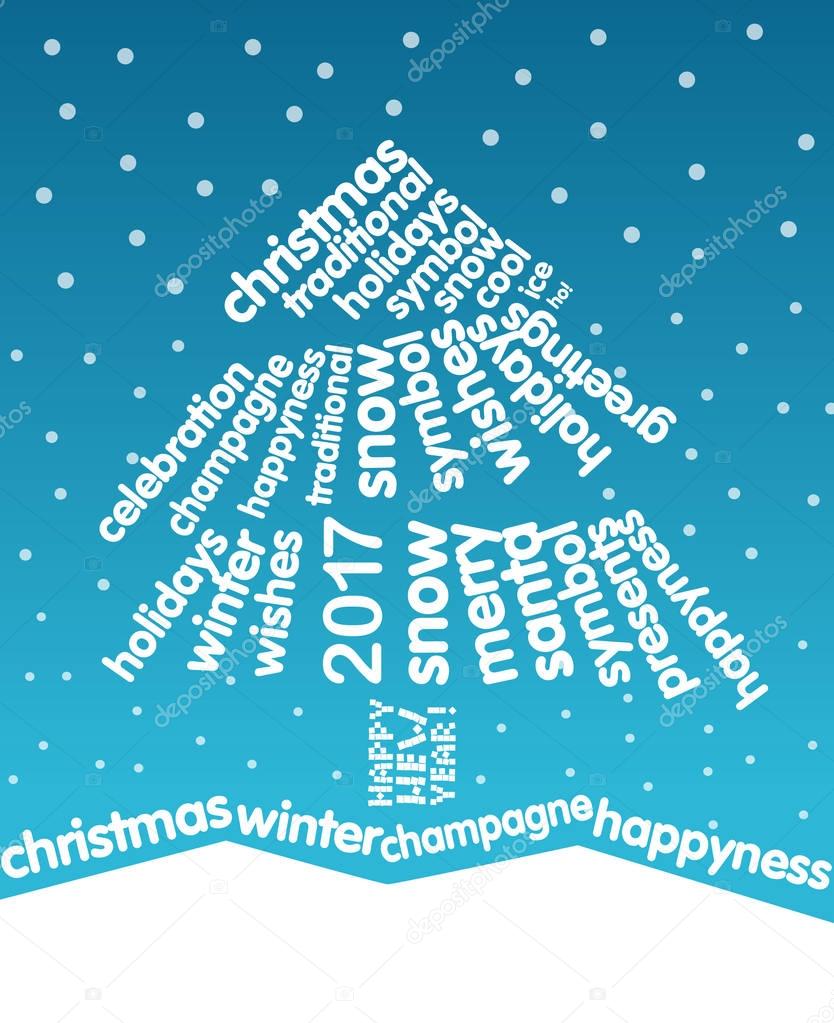 Weihnachtsgrußkarte. Weihnachtsbaum der Worte - Vektorgrafik