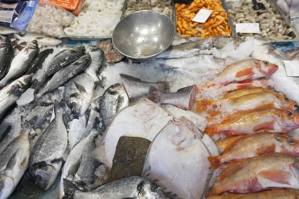 Peixe em exposição no marketstall nas terras baixas — Fotografia de Stock