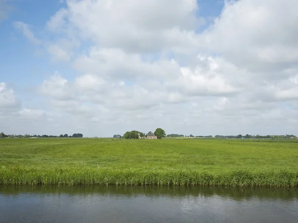 Granja en el verde campo herboso cerca de Leeuwarden en Frisia —  Fotos de Stock