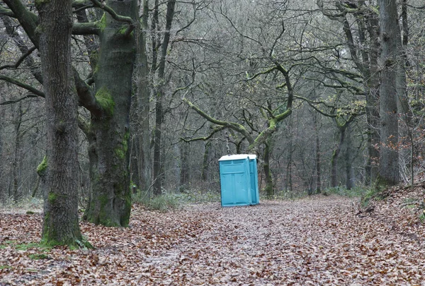 Φορητή τουαλέτα στη μέση του δάσους του χειμώνα — Φωτογραφία Αρχείου
