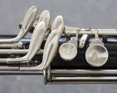 gri arka plan ile bas klarnet parçası closeup