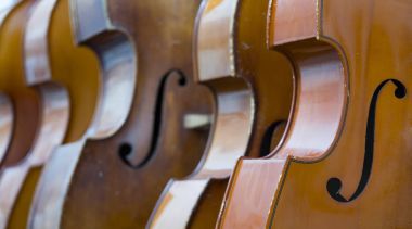 satır Çift Bass bir duvara dinlenme closeup