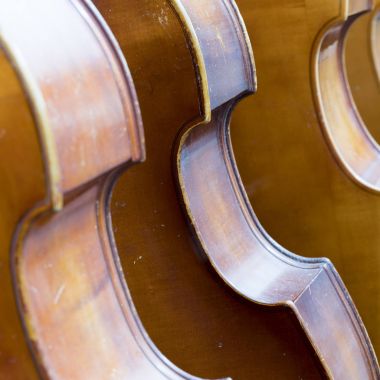 satır Çift Bass bir duvara dinlenme closeup