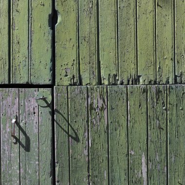 eski yeşil boyalı ahır kapısı dikey plakalar ile parçası