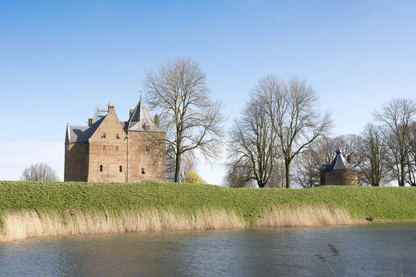 Kasteel Loevestein Gracht Onder Blauwe Hemel Holland Buurt Van Rivier — Stockfoto