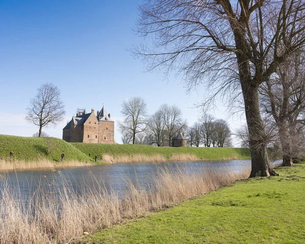 Château Loevestein Douves Sous Ciel Bleu Holland Près Rivière Waal — Photo