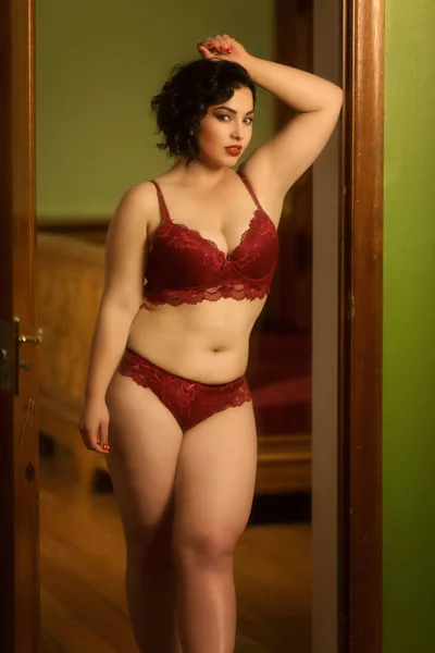 Belle Jeune Femme Taille Lingerie Intérieur — Photo