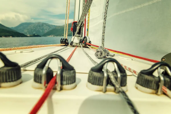 Rigging on a sailing yacht beautiful mountain landscape