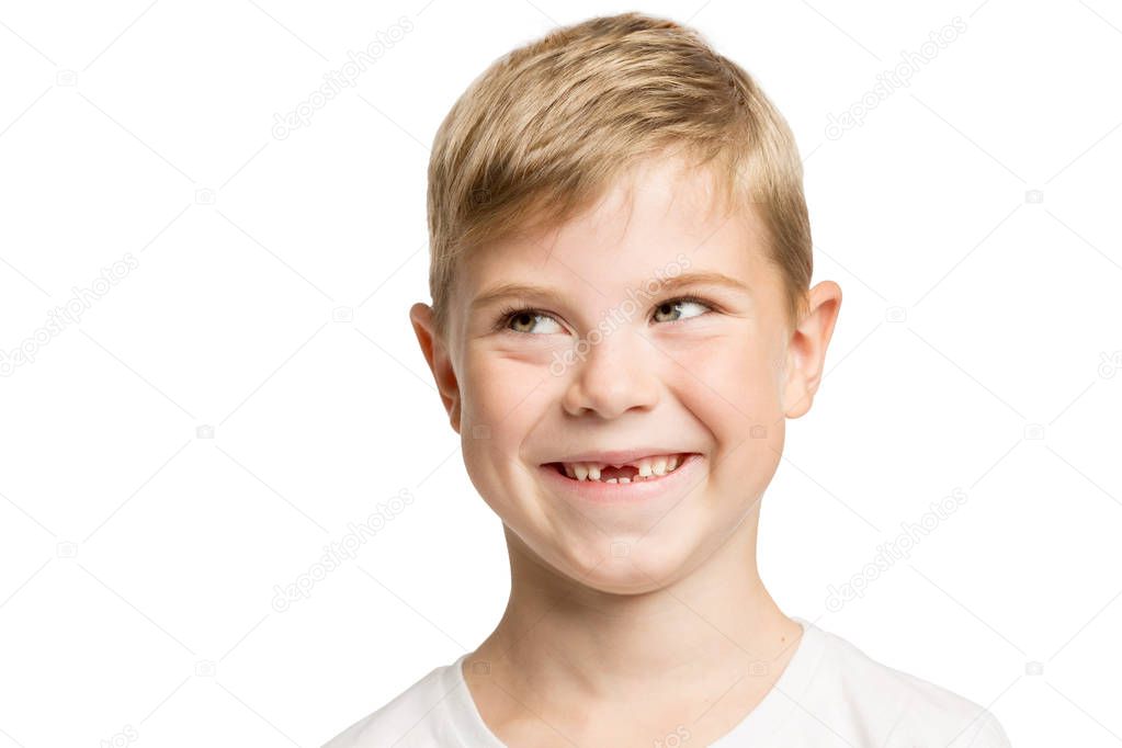 Cute little boy without teeth smiles