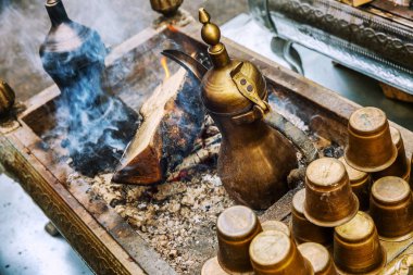 Oryantal çay seti, bakır kase su ısıtıcısı