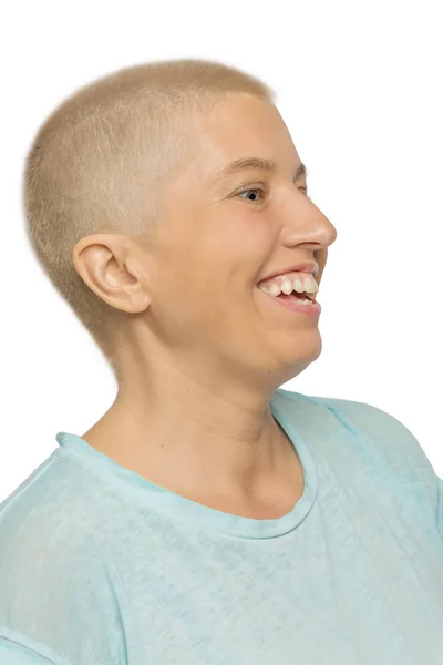 Beautiful bald woman laughing, close-up — Stock Photo, Image