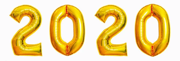 Inflatable golden numbers 2020. Helium balloons. New Year's holiday mood. Isolated over white background. — Stock Photo, Image