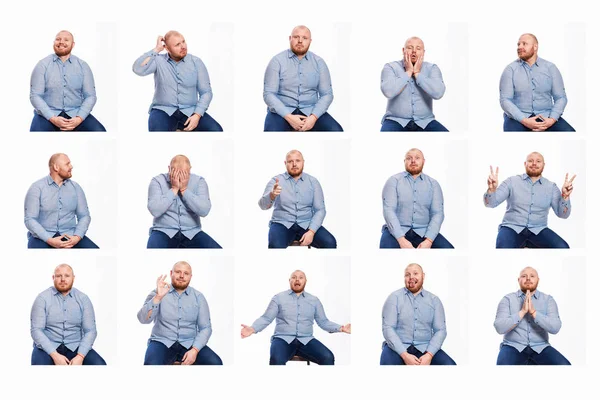 Set of emotional images of a young man with a red beard. Isolated on a white background — Stock Photo, Image