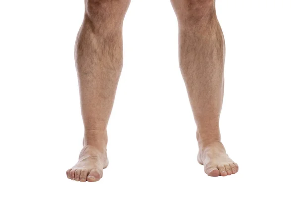 Чоловічі ноги на коліна. Вид спереду. Ізольовано на білому тлі. Крупним планом . — стокове фото