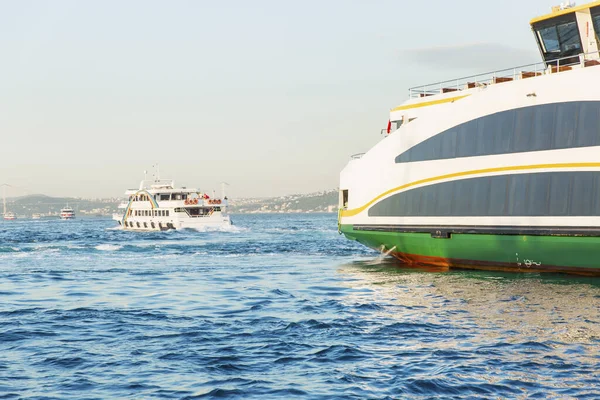 Pleasure Boats Bosphorus Summer Setting Sun Space Text — Stock Photo, Image