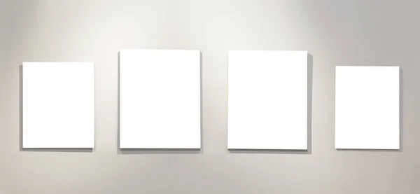 Quatro Vazios Isolados Pinturas Brancas Parede Com Iluminação Galeria Espaço — Fotografia de Stock