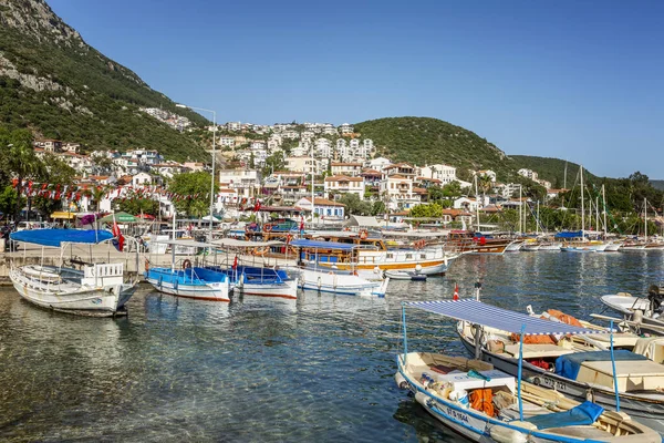 Kas Turecko 2019 Jachty Malé Dřevěné Čluny Krásném Přístavu Malém — Stock fotografie