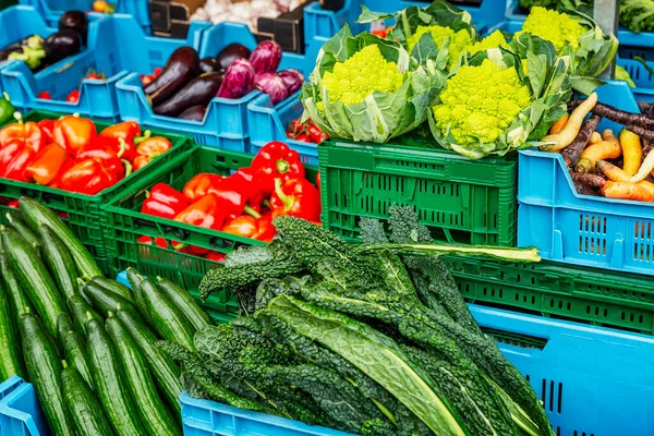 Verdure Fresche Varie Sul Mercato Nutrizione Sana Vitamine — Foto Stock