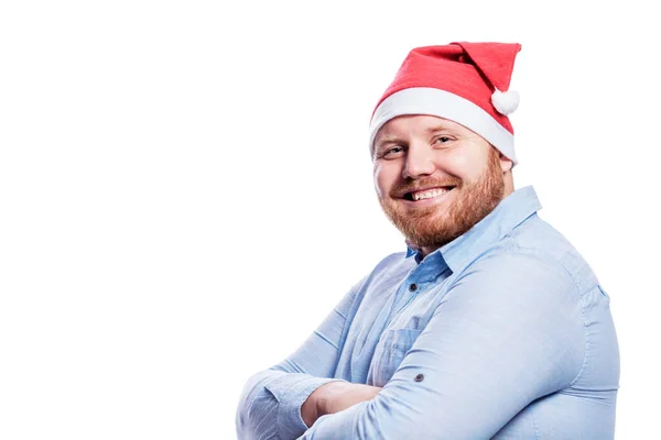 Homme Rousse Souriant Chapeau Père Noël Nouvel Célébration Noël Isolé — Photo