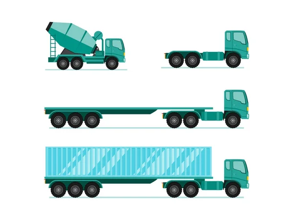 Ilustracja zestawy. Przyczepa z kontenera, długi pojazd c — Wektor stockowy