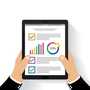 el tutma tablet. işadamı finansal analiz raporunu okuyun 